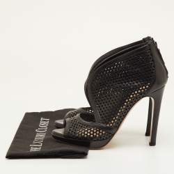 Pre Owned Prada Size 37 Black Perforated Leather Open Toe Ankle Booties