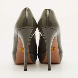 مملوكة مسبقًا Prada Size 36 Olive Green Patent Leather Peep Toe Platform Pumps