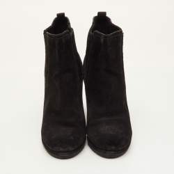 Pre Owned Prada Size 39 Black Suede Wedge Ankle Length Boots