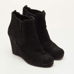 Pre Owned Prada Size 39 Black Suede Wedge Ankle Length Boots