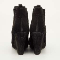 Pre Owned Prada Size 39 Black Suede Wedge Ankle Length Boots