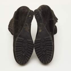 Pre Owned Prada Size 39 Black Suede Wedge Ankle Length Boots
