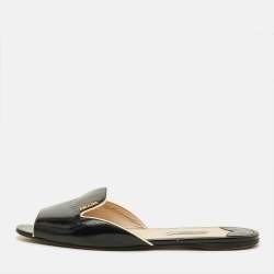 Pre Owned Prada Size 41.5 Black Saffiano Leather Flat Slides 