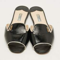 Pre Owned Prada Size 41.5 Black Saffiano Leather Flat Slides 