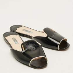 Pre Owned Prada Size 41.5 Black Saffiano Leather Flat Slides 