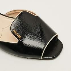 Pre Owned Prada Size 41.5 Black Saffiano Leather Flat Slides 