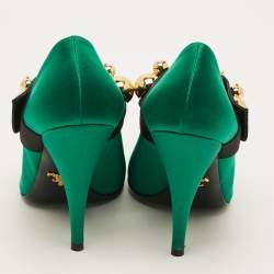 Pre Owned Prada Size 38.5 Green/Black Satin Embellished Mary Jane Pumps