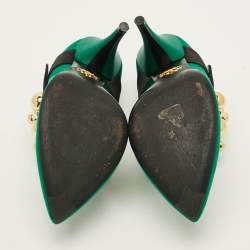 Pre Owned Prada Size 38.5 Green/Black Satin Embellished Mary Jane Pumps