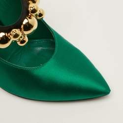 Pre Owned Prada Size 38.5 Green/Black Satin Embellished Mary Jane Pumps