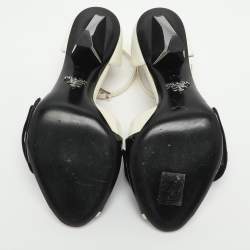 Pre Owned Prada Size 37.5 White/Black Patent Leather Bow Ankle Strap Pumps