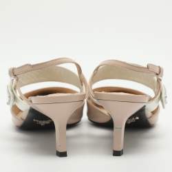 Pre Owned حذاء كعب عالي برادا جلد بيج/أبيض بمقاس 39.5