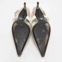 Pre Owned حذاء كعب عالي برادا جلد بيج/أبيض بمقاس 39.5