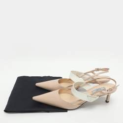 Pre Owned حذاء كعب عالي برادا جلد بيج/أبيض بمقاس 39.5