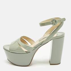 Pre Owned Prada Size 36.5 Blue Patent Leather Platform  Ankle Strap Sandals