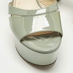 Pre Owned Prada Size 36.5 Blue Patent Leather Platform  Ankle Strap Sandals