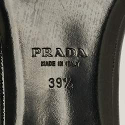 Pre Owned Prada  Size 39.5 Black Patent Saffiano Leather Crystal Embellished Flat Slides