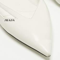 Pre Owned حذاء باليرينا فلات برادا جلد أبيض بتصميم مفرغ مقدمة مدببة مقاس 40