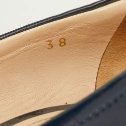 Pre Owned حذاء كعب عالي برادا مقدمة مفتوحة جلد لامع أزرق كحلي مع فيونكة مقاس 38