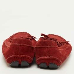 Pre Owned Prada Bow Size 37 Red Suede Slip On Loafers