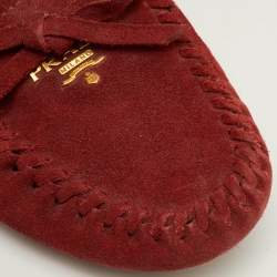Pre Owned Prada Bow Size 37 Red Suede Slip On Loafers
