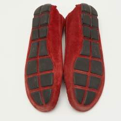 Pre Owned Prada Bow Size 37 Red Suede Slip On Loafers