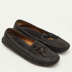 مملوكة مسبقًا Prada Bow Size 37 Black Leather Slip On Loafers