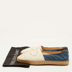 مملوكة مسبقًا حذاء إسبادريل برادا دِنيم وقماش مطرز بالشعار أزرق/كريمي مقاس 41