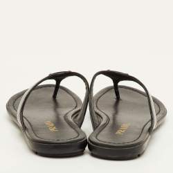 Pre Owned Prada Triangle Logo Size 37 Black Patent Leather Thong Flats