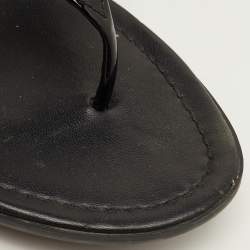 Pre Owned Prada Triangle Logo Size 37 Black Patent Leather Thong Flats