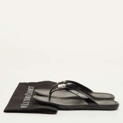 Pre Owned Prada Triangle Logo Size 37 Black Patent Leather Thong Flats