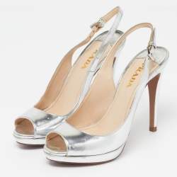 Pre Owned حذاء كعب عالي برادا جلد لامع أصفر مقدمة دائرية وحزام كاحل مقاس 39