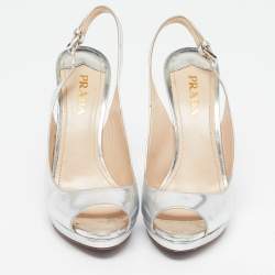 Pre Owned حذاء كعب عالي برادا جلد لامع أصفر مقدمة دائرية وحزام كاحل مقاس 39