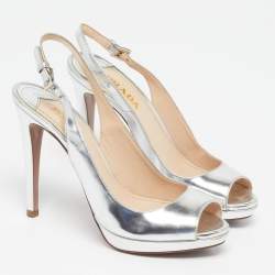 Pre Owned حذاء كعب عالي برادا جلد لامع أصفر مقدمة دائرية وحزام كاحل مقاس 39