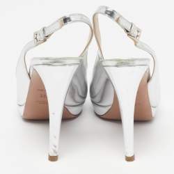 Pre Owned حذاء كعب عالي برادا جلد لامع أصفر مقدمة دائرية وحزام كاحل مقاس 39