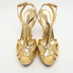 Pre Owned Prada Size 36 Gold Metallic Leather T-Strap Sandals
