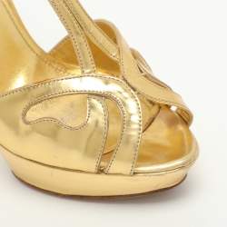 Pre Owned Prada Size 36 Gold Metallic Leather T-Strap Sandals