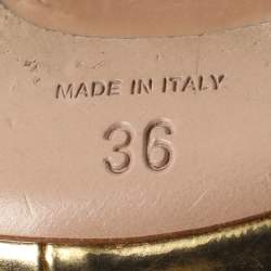 Pre Owned Prada Size 36 Gold Metallic Leather T-Strap Sandals