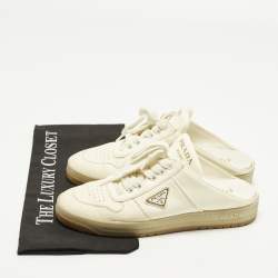 Pre Owned مولز مسطحة من الجلد المدبوغ البيج برادا مقاس 39