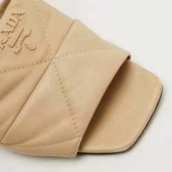 Pre Owned Prada Size 39.5 Beige Quilted Leather Block Heel Slide Sandals