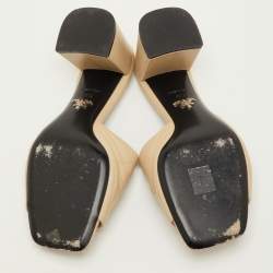 Pre Owned Prada Size 39.5 Beige Quilted Leather Block Heel Slide Sandals