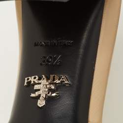 Pre Owned Prada Size 39.5 Beige Quilted Leather Block Heel Slide Sandals