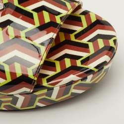 Pre Owned Prada Size 40 Multicolor Pattern Patent Leather Platform Block Heel Slide Sandals