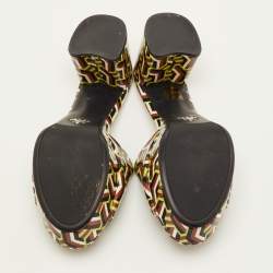 Pre Owned Prada Size 40 Multicolor Pattern Patent Leather Platform Block Heel Slide Sandals