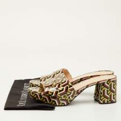 Pre Owned Prada Size 40 Multicolor Pattern Patent Leather Platform Block Heel Slide Sandals