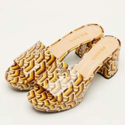 Pre Owned Prada Size 40 Multicolor Pattern Patent Leather Platform Block Heel Slide Sandals