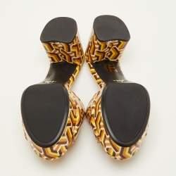 Pre Owned Prada Size 40 Multicolor Pattern Patent Leather Platform Block Heel Slide Sandals