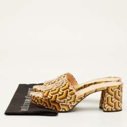 Pre Owned Prada Size 40 Multicolor Pattern Patent Leather Platform Block Heel Slide Sandals