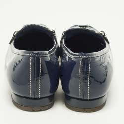 Pre Owned Prada Bow Size 35 Navy Blue Patent Leather Crystal Embellished Slip On Loafers