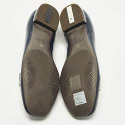 Pre Owned Prada Bow Size 35 Navy Blue Patent Leather Crystal Embellished Slip On Loafers