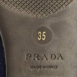 Pre Owned Prada Bow Size 35 Navy Blue Patent Leather Crystal Embellished Slip On Loafers
